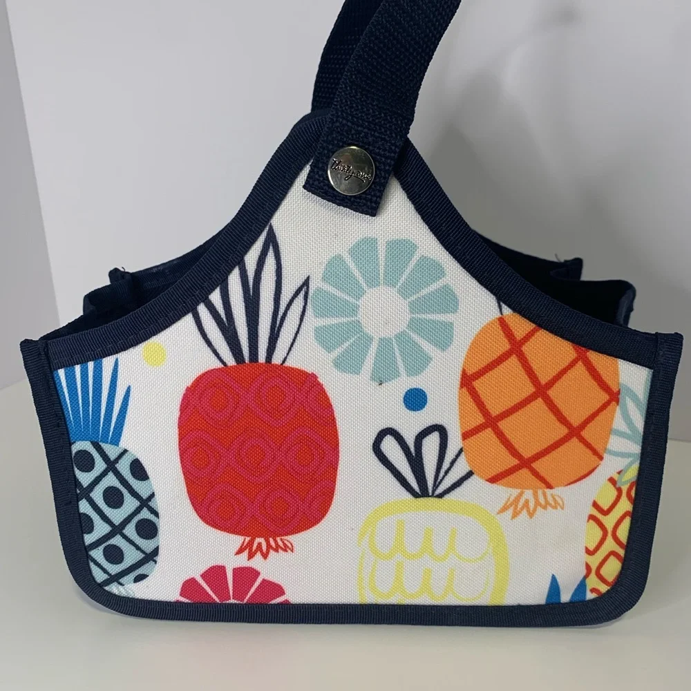 Thirty-One Tote 9”x5” Colorful Pineapple Print Blue Yellow Red Handle